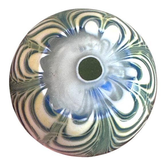 Pulled Feather Signed Handcrafted Art Glass Paperweight Blue Green Vandermark - Picture 3 of 9